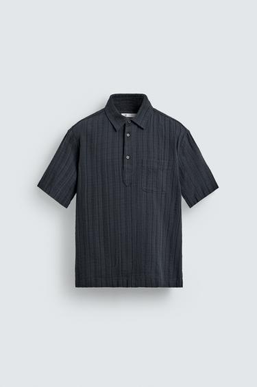 STRIPED TEXTURED POLO SHIRT - Navy blue by Zara