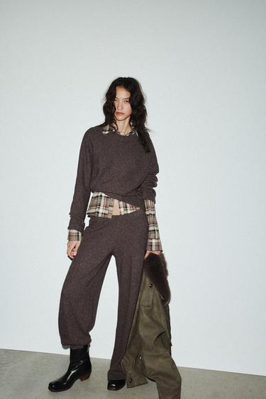 SOFT WIDE-LEG TROUSERS - Brown marl by Zara