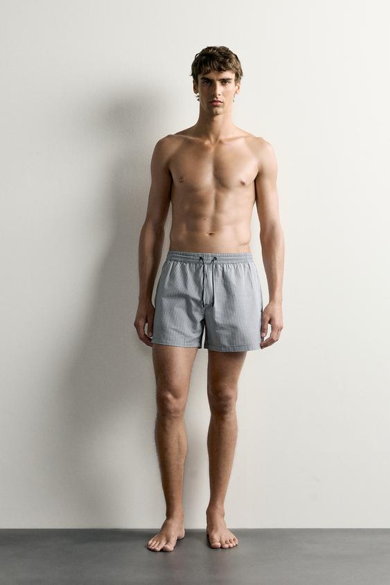 MID-LENGTH SEERSUCKER SWIMMING TRUNKS - Navy blue by Zara - Image 0