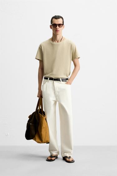 COTTON - HEMP T-SHIRT - Beige / Green by Zara - Image 0