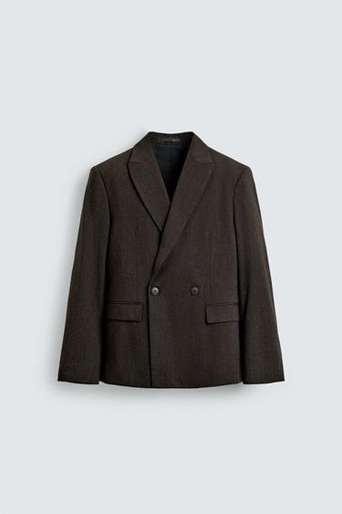 DOUBLE-BREASTED WOOL BLEND SUIT BLAZER - brown vigore by Zara