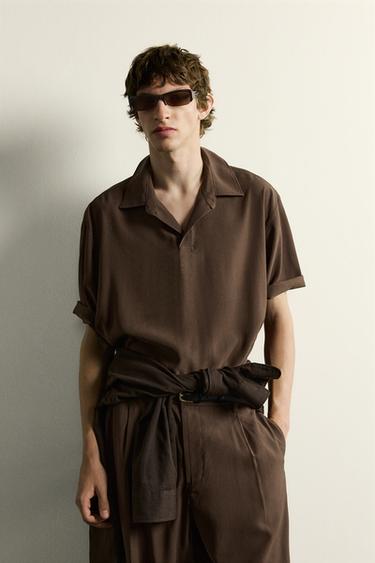 RELAXED FIT FLOWING POLO SHIRT - Brown by Zara