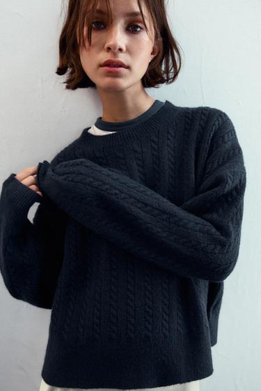 CABLE-KNIT JUMPER - Navy blue by Zara