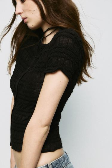 SMOCKED KNIT TOP - Black by Zara