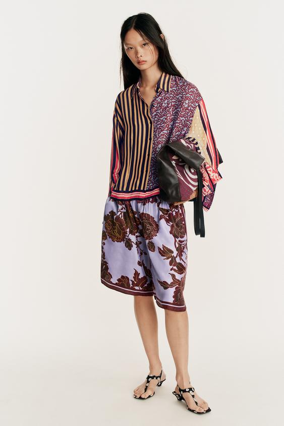 LIMITED EDITION RELAXED FIT 100% SILK MIXED PRINT BERMUDA SHORTS - Printed by Zara - Image 0