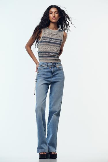 STRIPED TEXTURED KNIT SLEEVELESS TOP - Sand / Blue by Zara