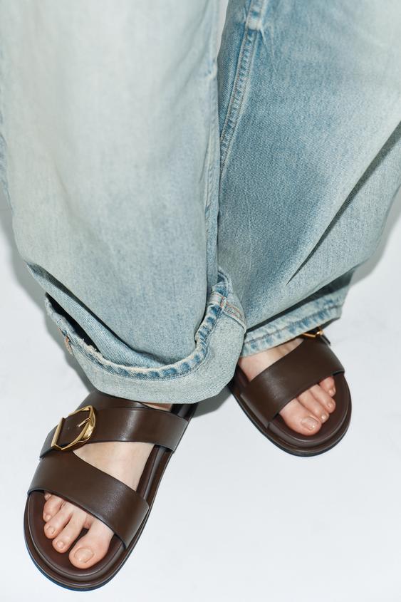 BUCKLED FLAT SANDALS - Brown by Zara - Image 0
