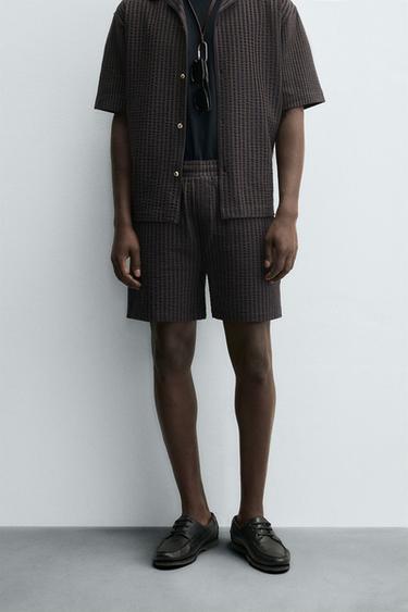 SEERSUCKER STRIPE COMFORT BERMUDA SHORTS - Brown-Blue by Zara
