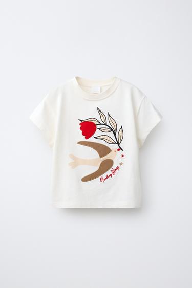 EMBROIDERED PATCH T-SHIRT - Ecru by Zara