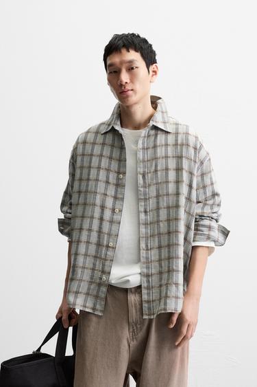 TEXTURED CHECK SHIRT - Green by Zara