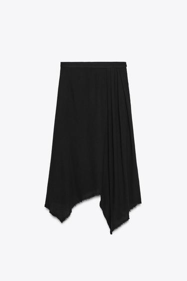 ZW COLLECTION ASYMMETRIC MIDI SKIRT - Black by Zara