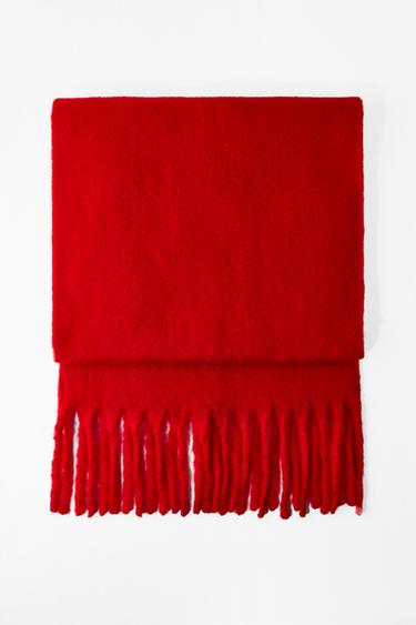 PLAIN FRINGED SCARF - Red by Zara