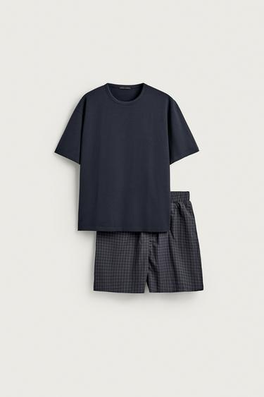 COMBINED CHECK BERMUDA PYJAMA SET - Navy blue by Zara