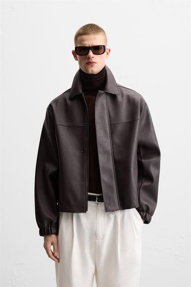 LEATHER EFFECT JACKET - Burgundy by Zara