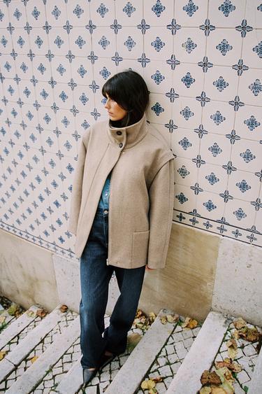 CROPPED WOOL COAT WITH HIGH NECK - Light mink by Zara