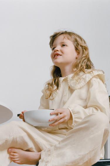 6-14 YEARS/ EMBROIDERED FLOWER PYJAMAS - Ecru by Zara