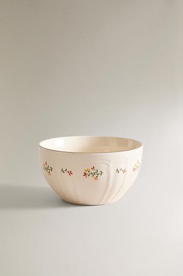 PORCELAIN BOWL WITH FLORAL PRINT - Cream by Zara - Image 0