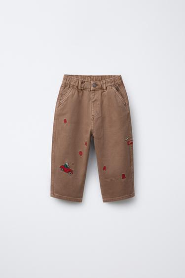 BABAR ™ EMBROIDERED TWILL BAGGY TROUSERS - Light brown by Zara
