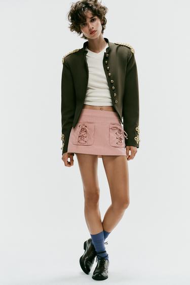 STRIPED PRINT MINI SKIRT WITH POCKETS - Light pink by Zara
