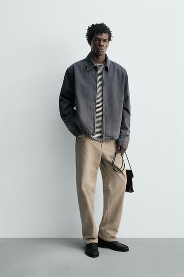 REGULAR FIT DENIM JACKET WITH ZIP - Dark indigo by Zara