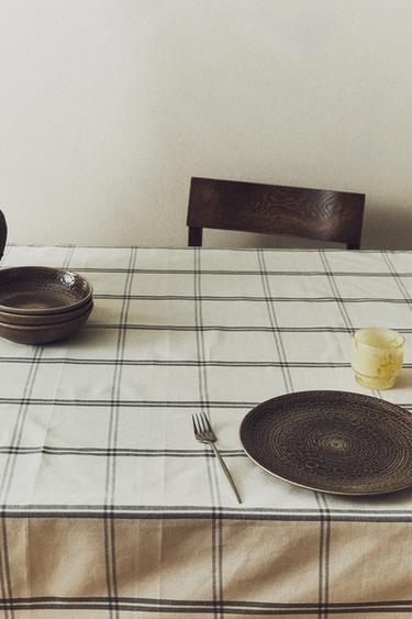 CHECK COTTON TABLECLOTH - Blue / Grey by Zara