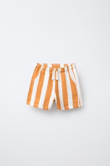 STRIPED PLUSH BERMUDA SHORTS - Ochre by Zara