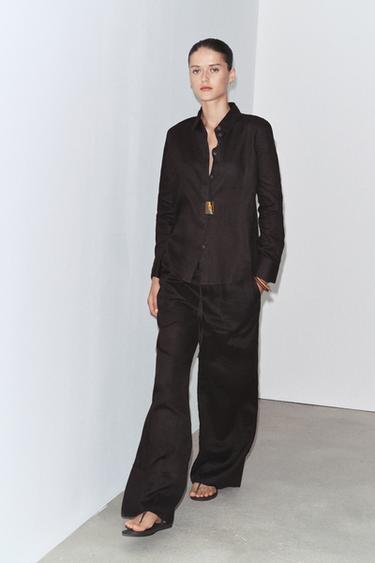 100% LINEN PALAZZO TROUSERS ZW COLLECTION - Brown by Zara