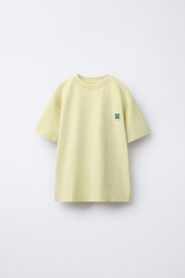 PLAIN T-SHIRT WITH PATCH APPLIQUÉ - Lime by Zara - Image 0
