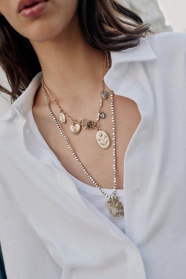 PACK OF 2 COMBINED CHARM AND MEDALLION NECKLACES - Gold / Silver by Zara
