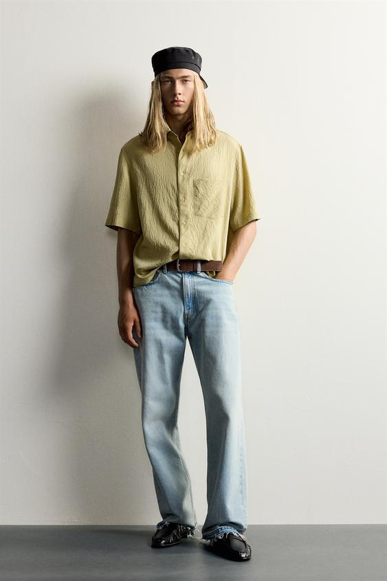 BOXY FIT JACQUARD STRIPE SHIRT - Yellow by Zara - Image 0