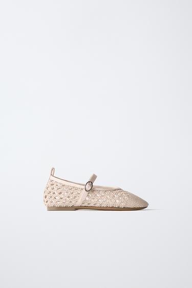 CROCHET EFFECT BALLET FLATS - Pink by Zara