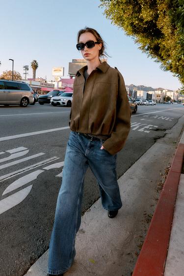 SUEDE EFFECT BOMBER JACKET - Dark brown by Zara