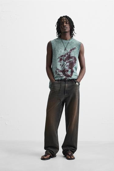 WASHED PRINT KNIT T-SHIRT - Blue / Grey by Zara - Image 0