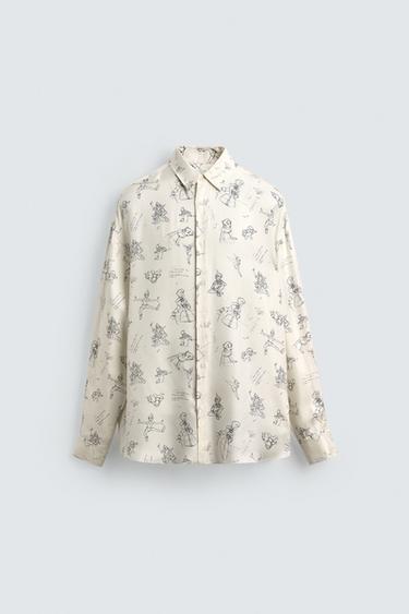 SILK - VISCOSE PETER PAN CHARACTERS SHIRT HARRY LAMBERT FOR ZARA - Oyster-white by Zara