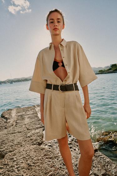 BELTED DARTED BERMUDA SHORTS - Beige by Zara