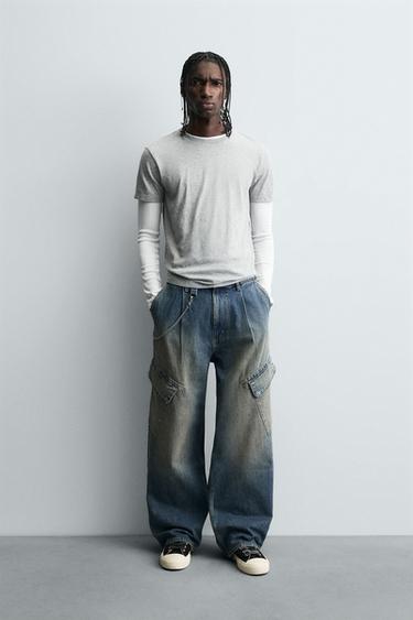 BAGGY FIT CARGO JEANS - Mid-blue by Zara