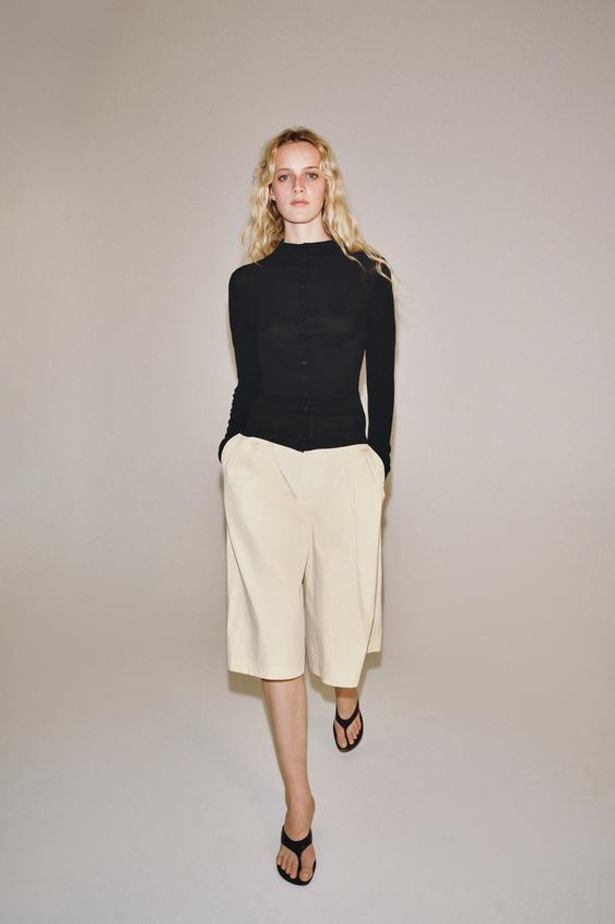 BUTTONED HIGH NECK T-SHIRT - Black by Zara - Image 0
