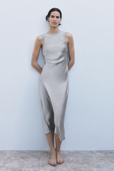 SATIN DRESS WITH WOOL - Greyish by Zara