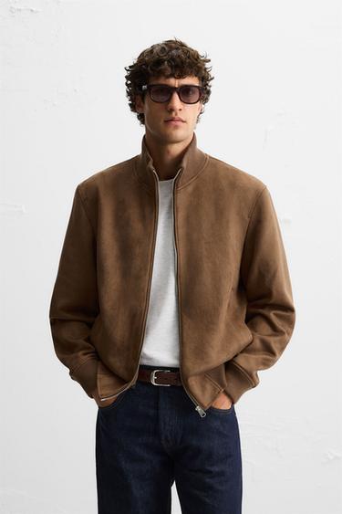 FAUX SUEDE REGULAR FIT JACKET - Brandy by Zara
