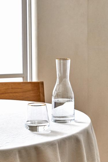 BOHEMIA CRYSTAL BOTTLE WITH GOLD RIM - Gold by Zara