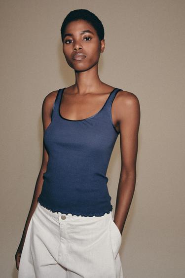 COTTON RIBBED SLEEVELESS T-SHIRT - Blue by Zara