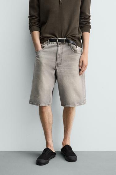 BAGGY FIT DENIM BERMUDA SHORTS WITH PAINT SPLATTER - Beige by Zara