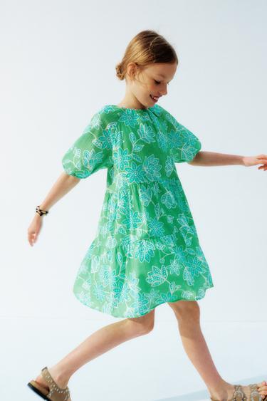 PANELLED FLORAL DRESS - Mid-green by Zara