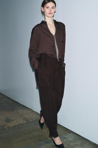 ZW COLLECTION STRIPED FLOWING SHIRT - Brown by Zara