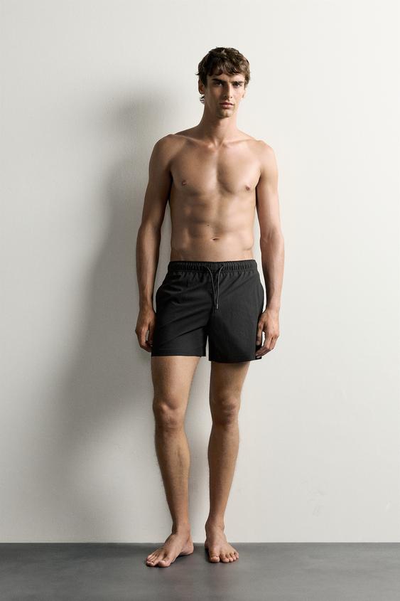 TEXTURED MID-LENGTH SWIMMING TRUNKS - Black by Zara - Image 0