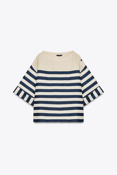 STRIPED LINEN BLEND BLOUSE - Navys / Ecrus by Zara