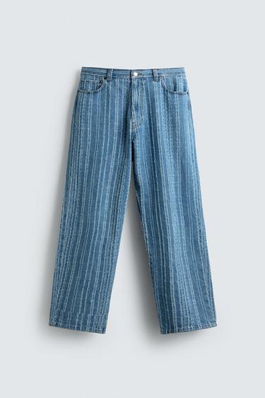 TEXTURED STRIPE JEANS - Blue by Zara