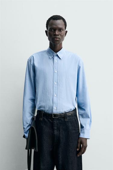 RELAXED FIT STRIPED SHIRT - Sky blue by Zara