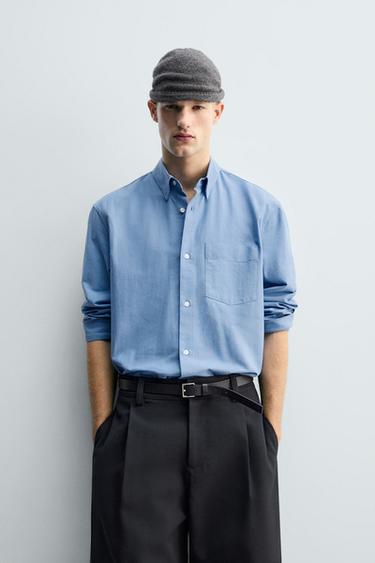 TEXTURED OXFORD SHIRT WITH POCKET - Bluish by Zara