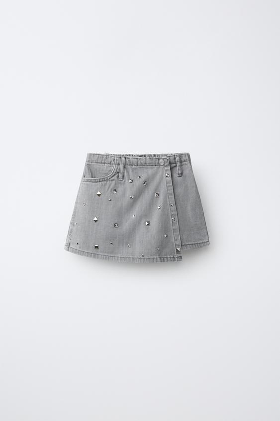 STUDDED DENIM BERMUDA SKIRT - Grey by Zara - Image 0